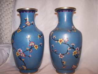 2 - SILVER WIRE ? Chinese Blue Cloisonne Enamel VaseS LOTUS & ROCKWORK FLOWERS 3