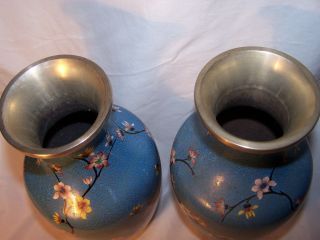 2 - SILVER WIRE ? Chinese Blue Cloisonne Enamel VaseS LOTUS & ROCKWORK FLOWERS 7