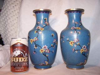 2 - SILVER WIRE ? Chinese Blue Cloisonne Enamel VaseS LOTUS & ROCKWORK FLOWERS 9