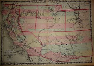 Vintage 1861 United States Western Territories Map Antique Atlas Map