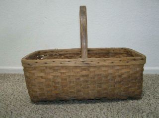 Antique Folk Art Primitive Oak Splint Gathering Basket Old