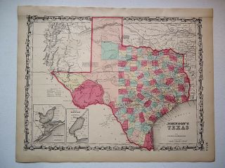 Rare Authentic Single Page 1860 Texas Map Old Antique Johnson Atlas