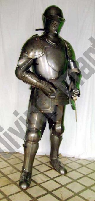 Antique Medieval Suit Of Armor 17th Century Combat Full Body Armour With Base