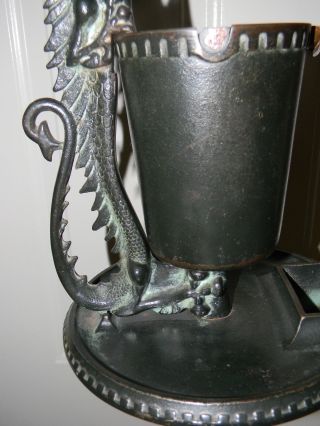 Antique 1920 ' s Art Deco Cast Iron Dragon Ashtray Smoke Stand Paint Rare 8