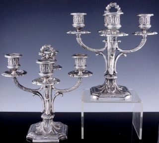 GORGEOUS PAIR c1880 FRENCH EMPIRE SILVER PLATE 4 LIGHT CANDELABRA CANDLESTICKS 2