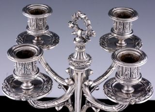 GORGEOUS PAIR c1880 FRENCH EMPIRE SILVER PLATE 4 LIGHT CANDELABRA CANDLESTICKS 7