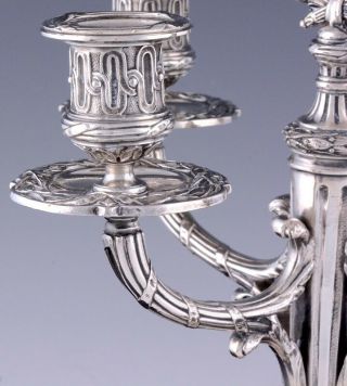 GORGEOUS PAIR c1880 FRENCH EMPIRE SILVER PLATE 4 LIGHT CANDELABRA CANDLESTICKS 8