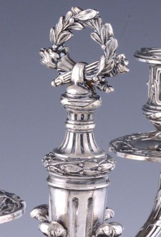 GORGEOUS PAIR c1880 FRENCH EMPIRE SILVER PLATE 4 LIGHT CANDELABRA CANDLESTICKS 9