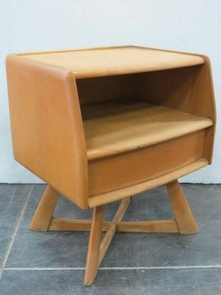 Mid - Century Modern Heywood Wakefield Side Table w/ Drawer - Natural Finish 2
