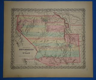 Vintage 1857 Utah & Mexico Territories Map Old Hand Colored Colton