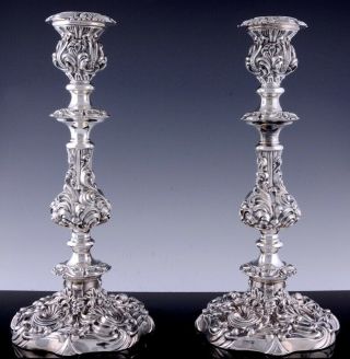 Gorgeous Large Pair Victorian Barker Ellis Repousse Silver Plate Candlesticks