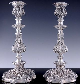 GORGEOUS LARGE PAIR VICTORIAN BARKER ELLIS REPOUSSE SILVER PLATE CANDLESTICKS 2