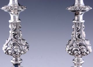 GORGEOUS LARGE PAIR VICTORIAN BARKER ELLIS REPOUSSE SILVER PLATE CANDLESTICKS 7