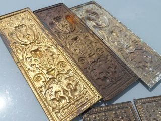 ENGLISH 10 ANTIQUE PRESSED BRASS FINGER PLATES RECLAIMED DOOR PUSH CIRCA 1910 12