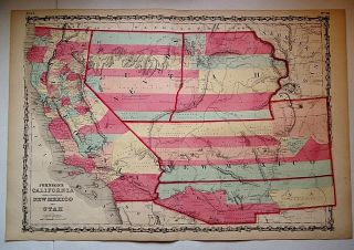 Vintage 1860 United States Southwest Territories Map Old Antique 101118