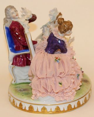 LARGE DRESDEN LACE TEA PARTY FIGURINE GROUP 3