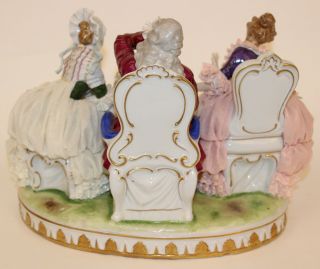 LARGE DRESDEN LACE TEA PARTY FIGURINE GROUP 4