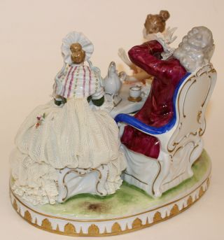 LARGE DRESDEN LACE TEA PARTY FIGURINE GROUP 5