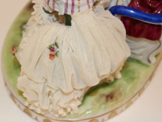 LARGE DRESDEN LACE TEA PARTY FIGURINE GROUP 6