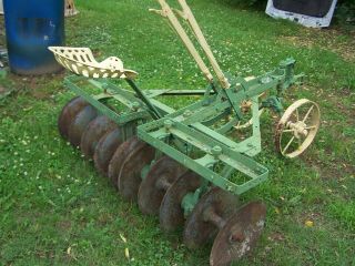 Antique Horse Drawn Disc Harrow With Cast Iron Seat Say Stoddard Green & Yellow