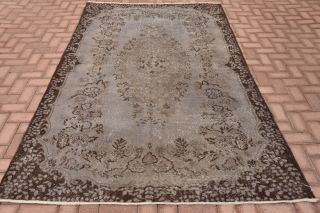 5x9 Ft Turkish Vintage Overdyed Rug Gray Oushak Wool Anatolian Antique Carpet