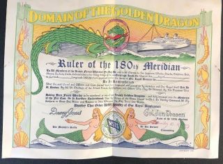 Us Navy Blank Domain Of The Golden Dragon Certificate Copywrite 1951