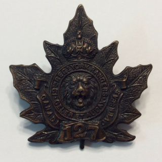 Ww1 Canada Cef 127 Battalion Cap Badge 12th Regt York Rangers