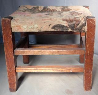 Antique Arts Crafts Homemade Mission Oak Footstool Tall Mortised Untouched Wood