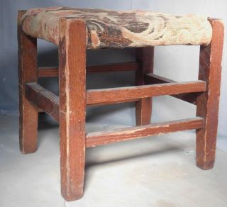 Antique Arts Crafts Homemade Mission Oak Footstool TALL Mortised Untouched Wood 2
