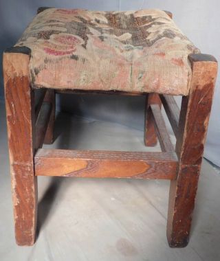 Antique Arts Crafts Homemade Mission Oak Footstool TALL Mortised Untouched Wood 3