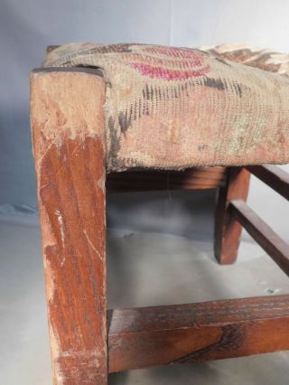 Antique Arts Crafts Homemade Mission Oak Footstool TALL Mortised Untouched Wood 4