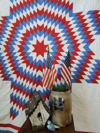 Patriotic Americana Star Spangled Antique Red White & Blue Quilt 76x74 "