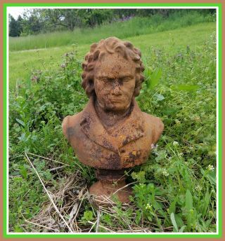 Large Beethoven Bust Vintage Unearthed Cast Iron Garden Ornament Statue