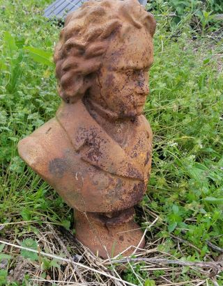 LARGE BEETHOVEN BUST Vintage Unearthed Cast Iron Garden Ornament Statue 2