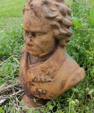 LARGE BEETHOVEN BUST Vintage Unearthed Cast Iron Garden Ornament Statue 3