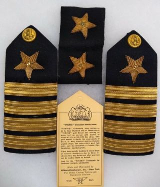 Vintage Usn Captain O6 Wwii Korean War Shoulder Bullion Boards & Rank Patch 2