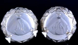 EXQUISITE PAIR c1900 BALTIMORE STERLING SILVER FERN REPOUSSE SALT PEPPER SHAKERS 8