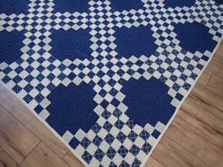 Large ANTIQUE c1880 Deep Indigo Blue & White Irish Chain QUILT 90 