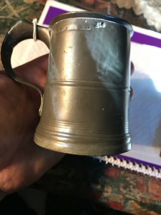 Early 19th Century Straight Sided Pewter 1/2 Pint Tavern Mug Marked Vr