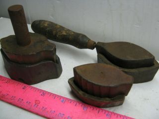 THREE BRONZE LEAF MOLDS,  MILLINERY FLOWER IRONS,  AFT.  TOOL AND ? 11