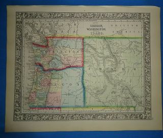 Vintage 1863 Idaho Washington Territories Map Old Antique Atlas Map