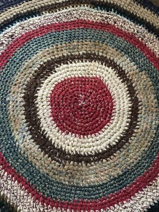 BEST Large Old Antique Handmade Round Table Rug Mat Red Blue Country Colors AAFA 3