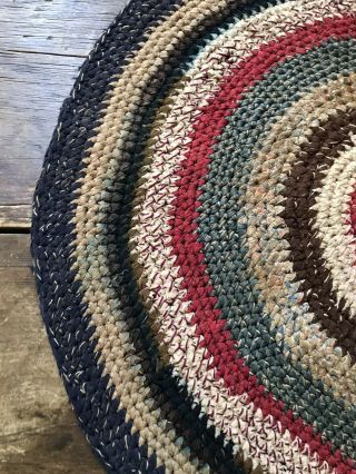 BEST Large Old Antique Handmade Round Table Rug Mat Red Blue Country Colors AAFA 4