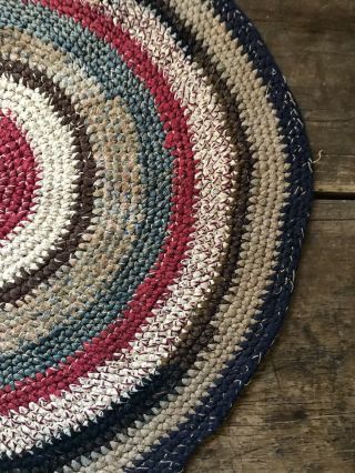 BEST Large Old Antique Handmade Round Table Rug Mat Red Blue Country Colors AAFA 5