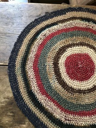 BEST Large Old Antique Handmade Round Table Rug Mat Red Blue Country Colors AAFA 6