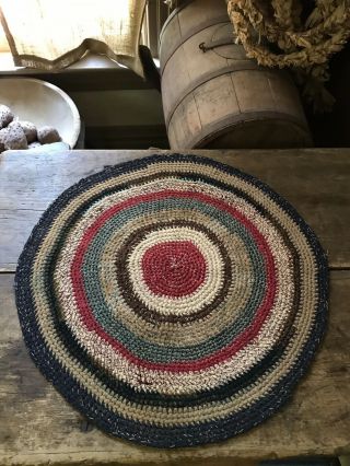 BEST Large Old Antique Handmade Round Table Rug Mat Red Blue Country Colors AAFA 7