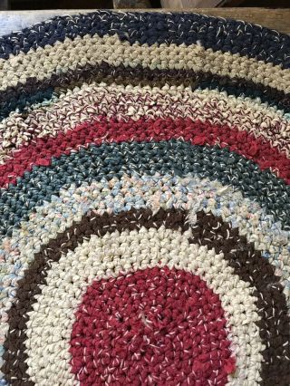 BEST Large Old Antique Handmade Round Table Rug Mat Red Blue Country Colors AAFA 8