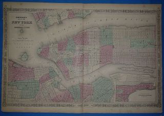 Vintage 1864 York City Atlas Map Old Antique Johnson 