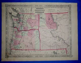 Vintage 1863 Washington & Idaho Territory Map Old Antique Atlas Map