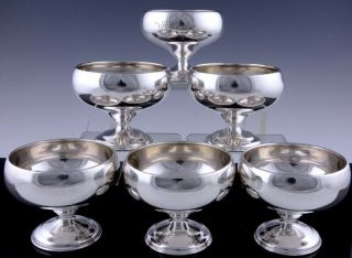 6 Finec1920 Art Deco Tiffany & Co Sterling Silver Ice Cream Dessert Dishes Bowls